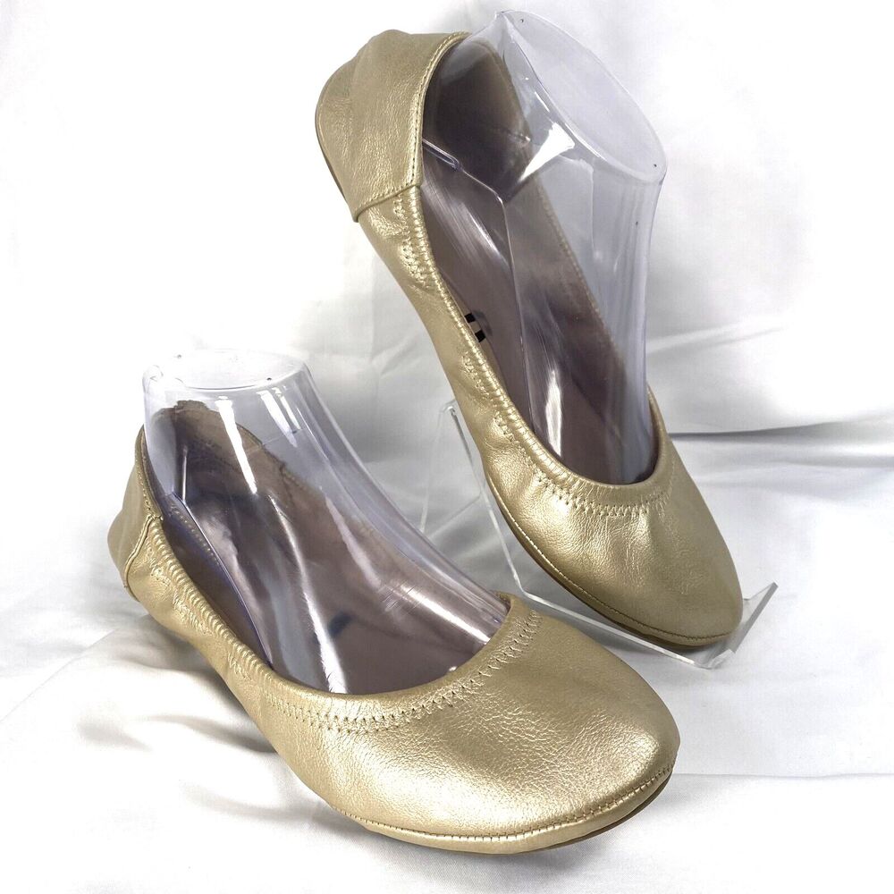 A.N.A Women's Ana Joy Ballet Flats Size 9 M Gold Round Toe Flat Heel Memory Foam